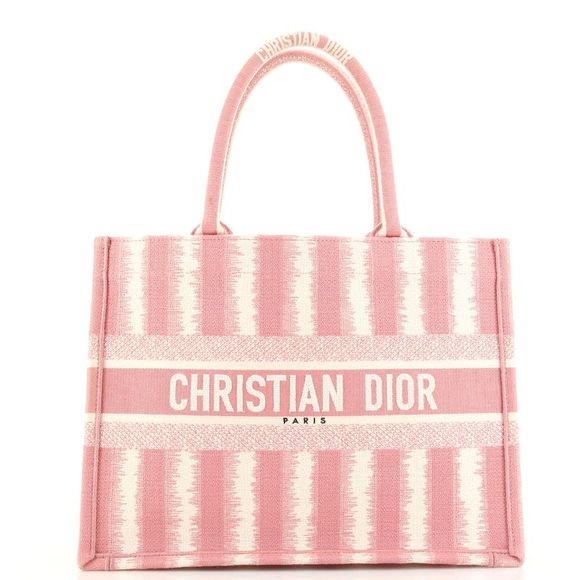 Christian Dior Handbags - Christian Dior Book Tote Bayadere Stripe Embroidered Canvas Small Pink